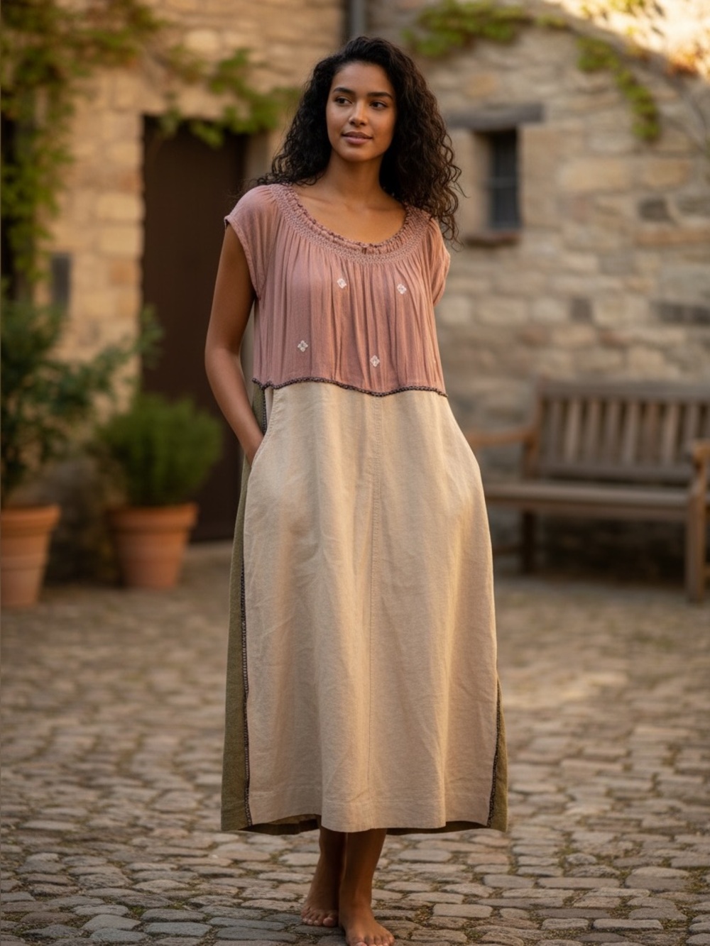 Elegant Two-Tone Midi Dress